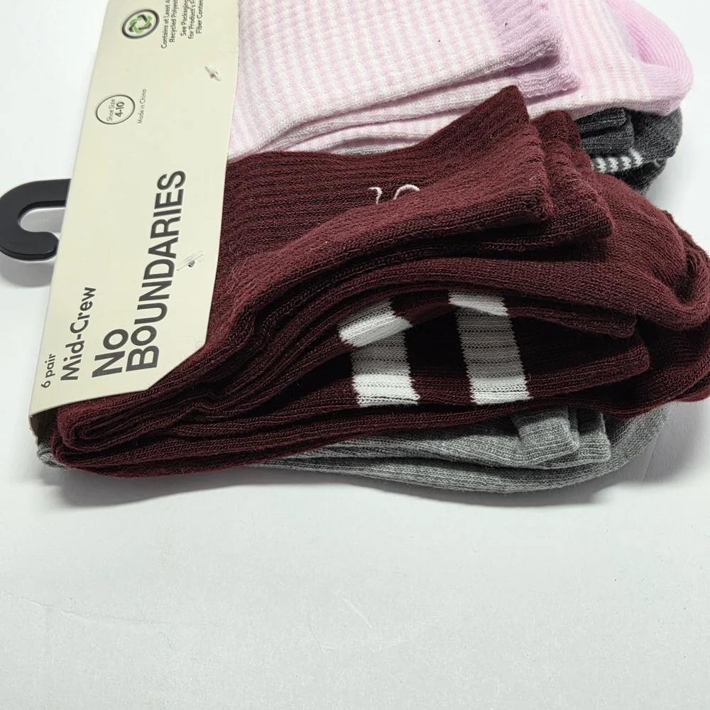 No Boundaries Women's Mid-Crew Socks 6 Pairs Bow Multicolor Size 4-10